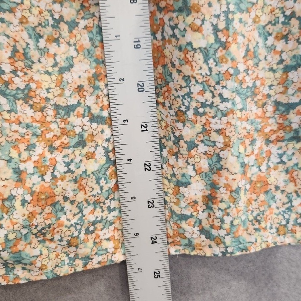 Rails XXL Womens Ditsy Floral Tie Neck Blouse Peach Green Cotton Balloon Sleeve - Picture 7 of 9